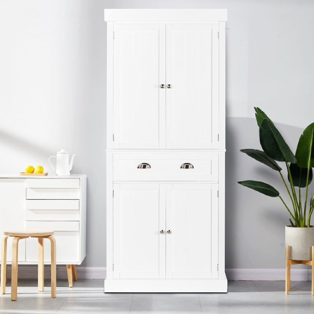 Freestanding Kitchen Pantry Cabinet with Doors and Shelves, White E981785