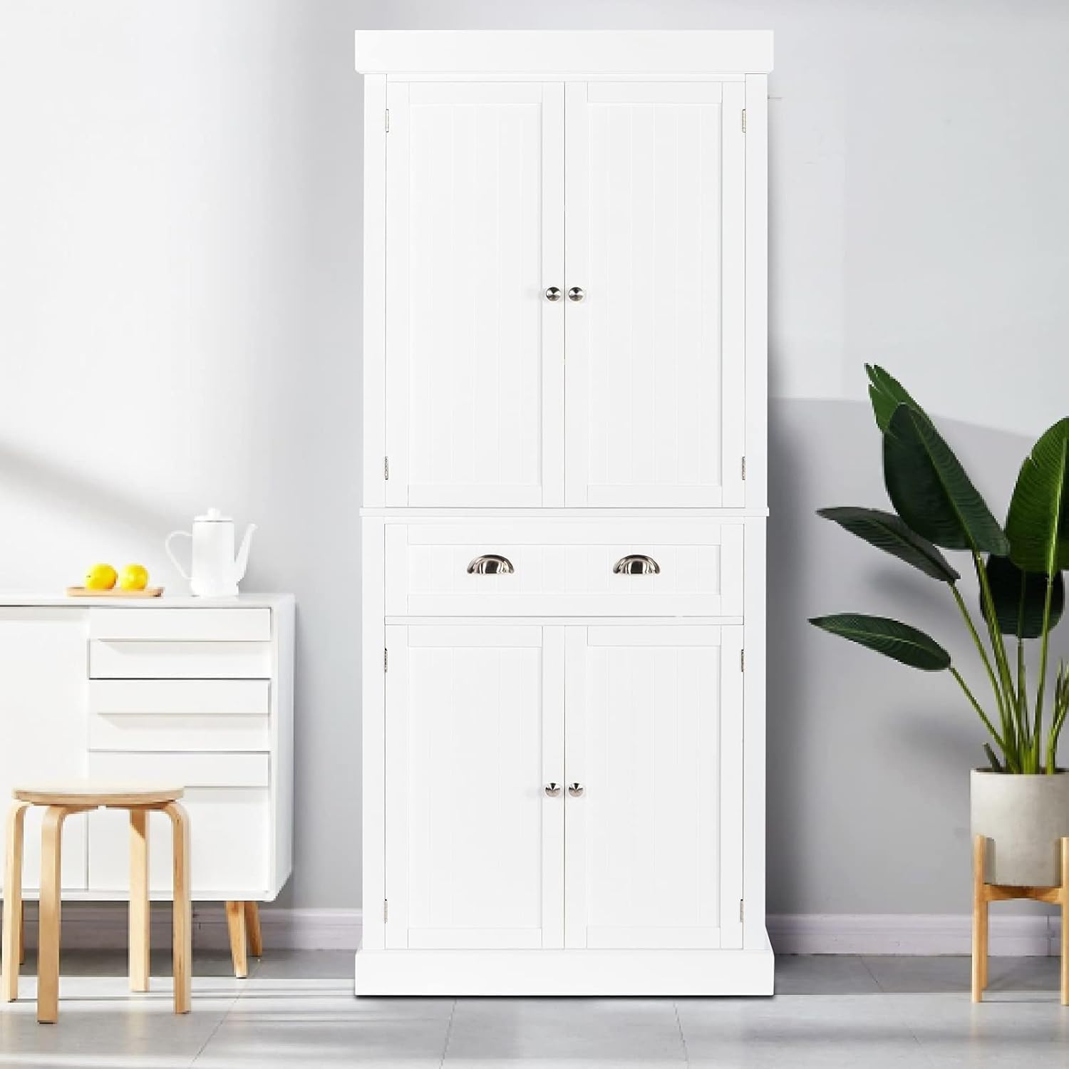 Freestanding Kitchen Pantry Cabinet with Doors and Shelves, White E981785
