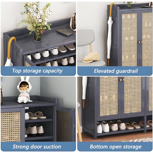 Bamboo Shoe Storage Cabinet with Doors, 8 Tier Freestanding Shoe Rack Q967184