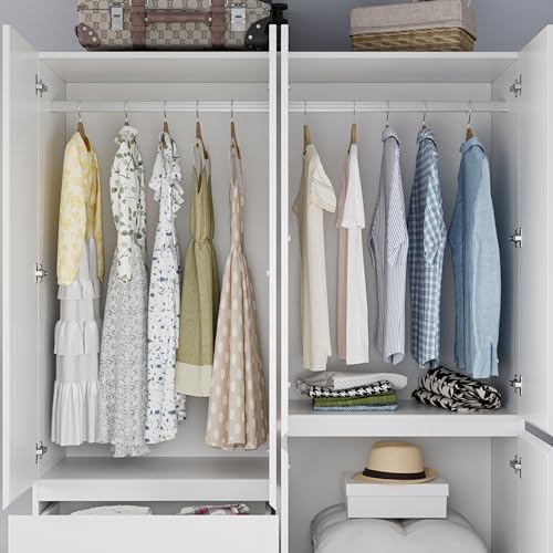 White Wardrobe Closet with Drawers and Doors M38375