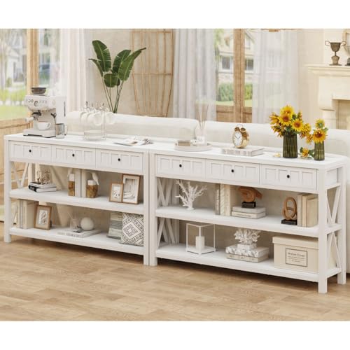 FATORRI Industrial Console Table with Shelf and 3 Drawers, Walnut Brown B286