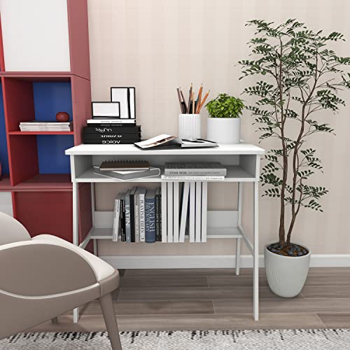 White Wood Corner Computer Desk with Storage I425