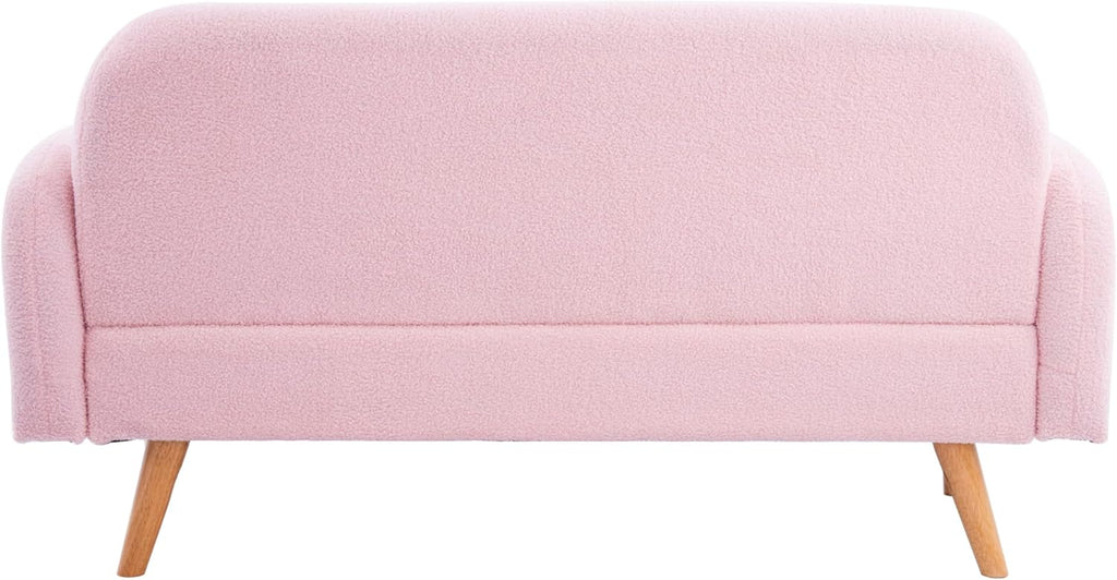 Mid Century Modern Teddy Velvet Sofa Loveseat with 3 Lumbar Pillows, Pink G54785
