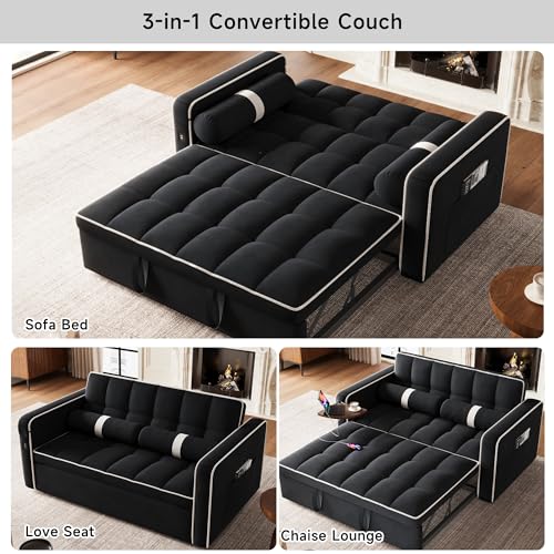 3 in 1 Sleeper Sofa Bed Convertible Loveseat Couch with Side Table, Orange W5695