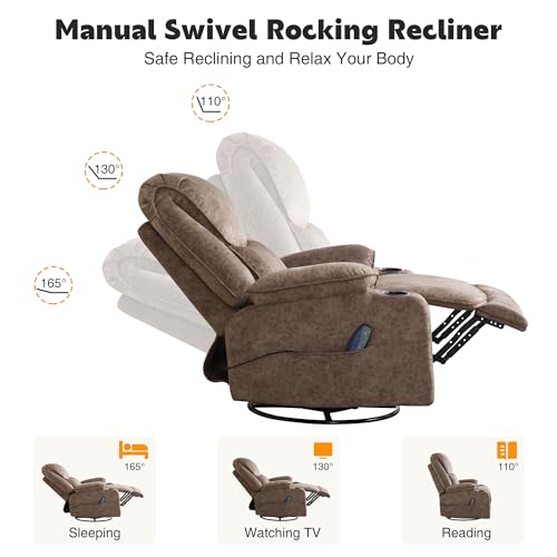 Swivel Rocker Recliner Chair, Power Reclining Leather, Cup Holders and USB Port, Dark Brown X35409