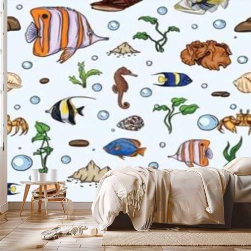 Peel and Stick Wallpaper Underwater World Jellyfish Cartoon Wall Decor V201
