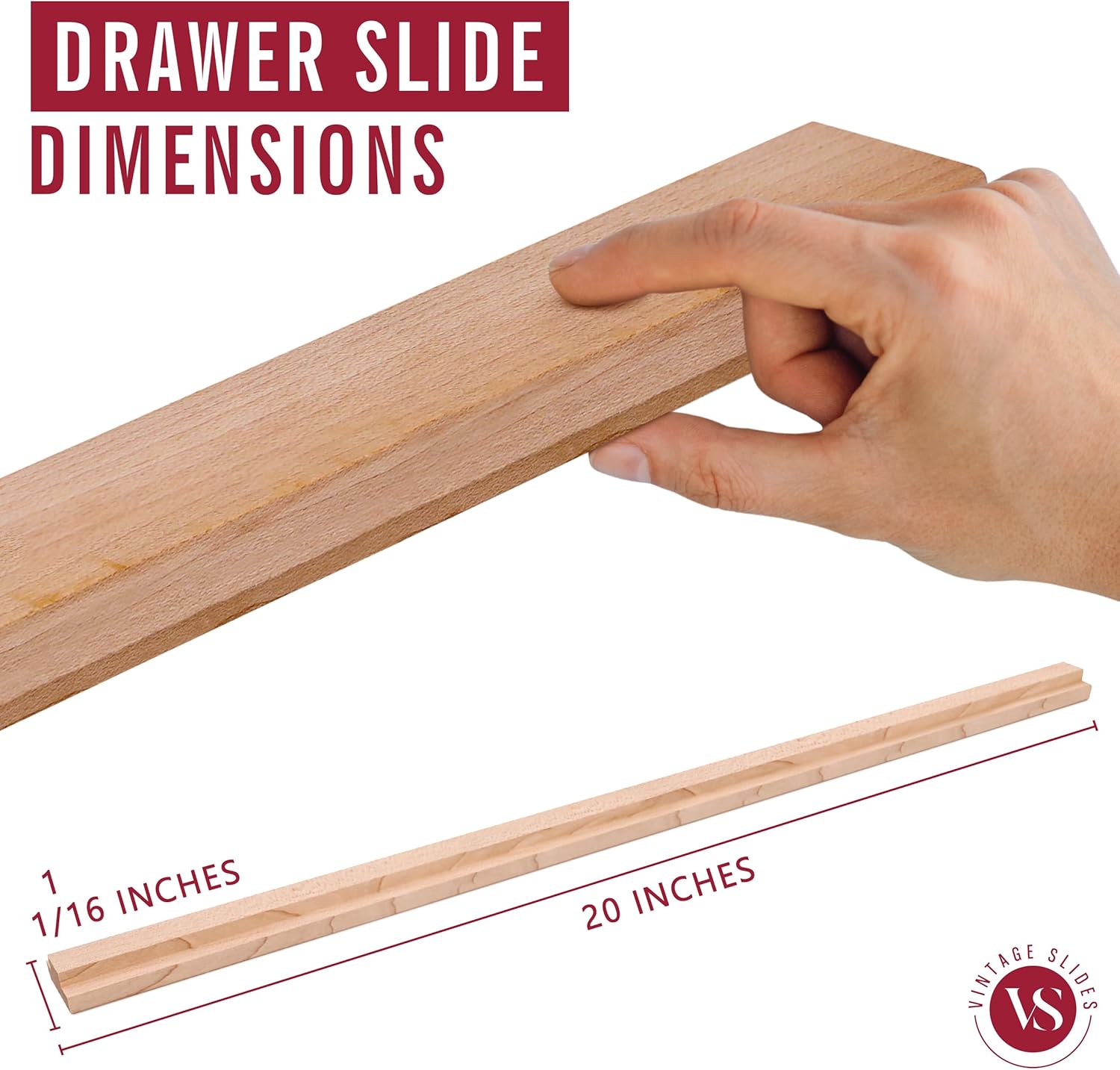 Vintage Center Mount Wood Drawer Slide 20-Inch Natural Maple D59276
