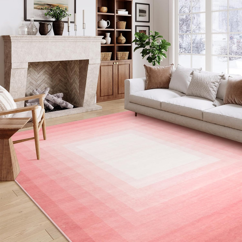 OJIA Pink Washable Area Rug 8x10 for Living Room Y133318
