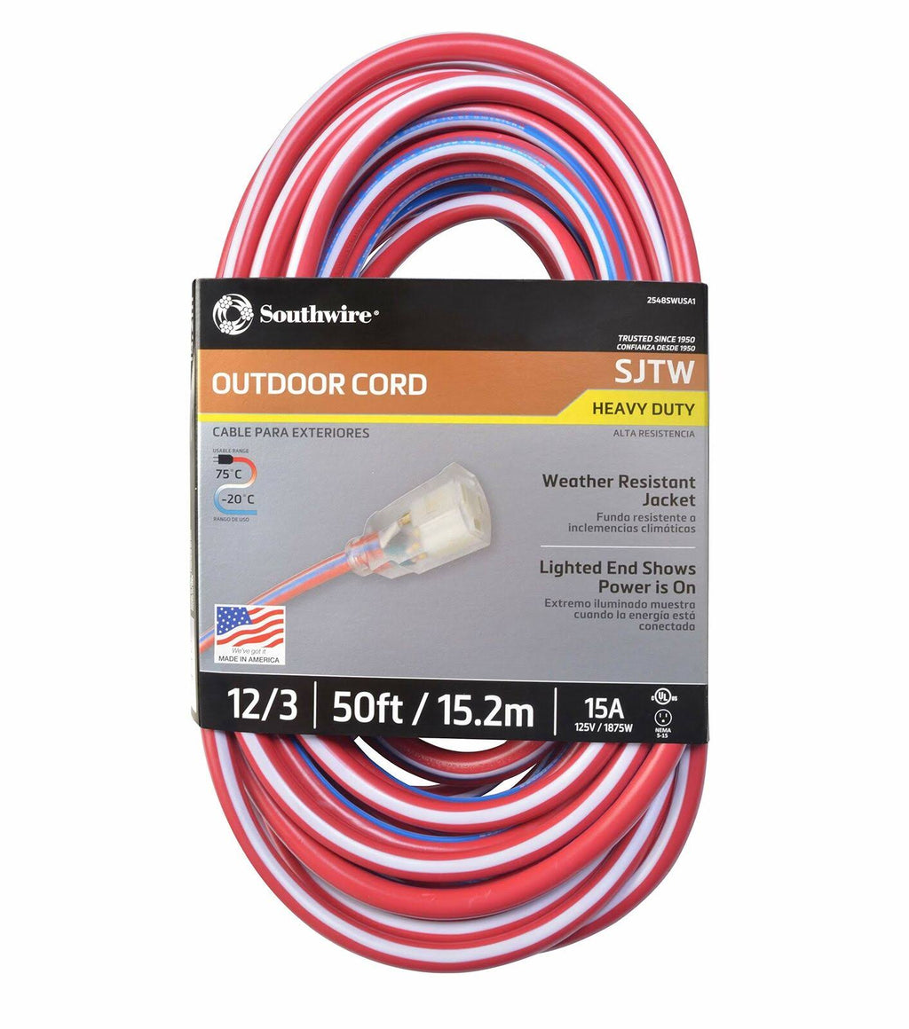 Southwire 02548-usa1 50-Foot Contractor Grade 12/3 with Lighted End American Made Extension Cord