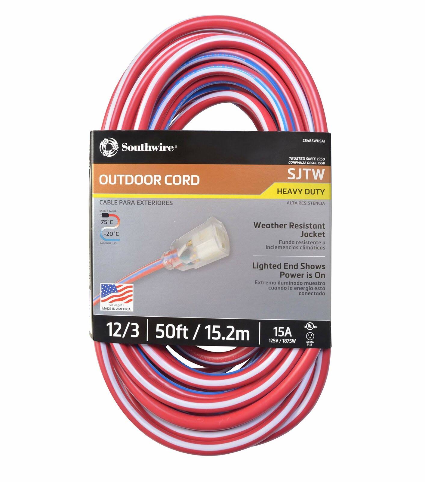 Southwire 02548-usa1 50-Foot Contractor Grade 12/3 with Lighted End American Made Extension Cord