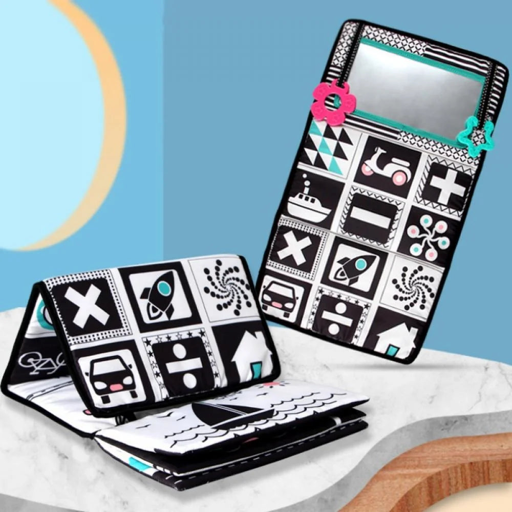Tummy Time Floor Mirror Developmental Baby Toy High Contrast Black and White X3296