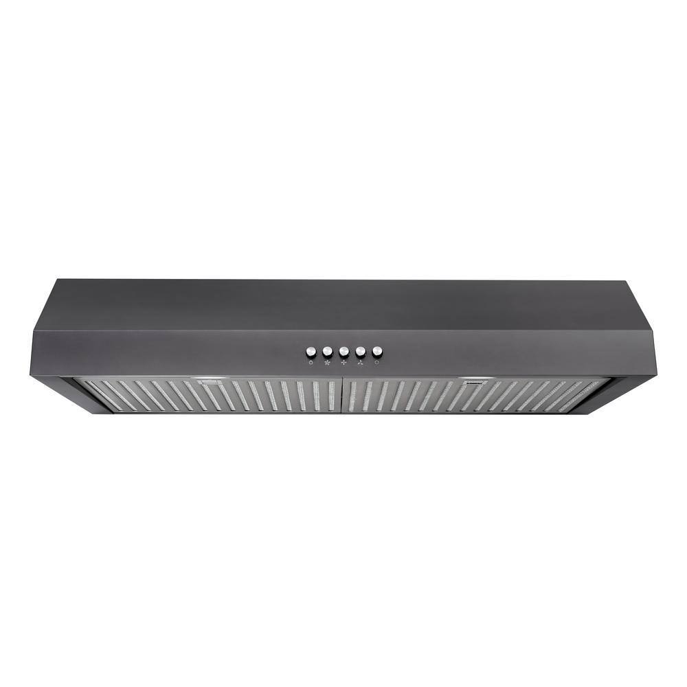Vissani 30 in. W 7 in. 370 CFM Under The Cabinet Range Hood with LED Bulbs in Black Stainless Steel