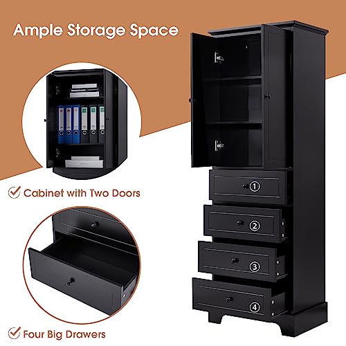 68.1" Tall Storage Cabinet with 2 Doors and 4 Drawers, Black I65705