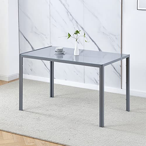 2-Tier Glass Dining Table for 4-6, Modern Rectangular Kitchen Table with Storage Shelf and Chrome Legs, 47.2¡± Rectangle Dining Room Table Dinette Table for Home Restaurant, Clear