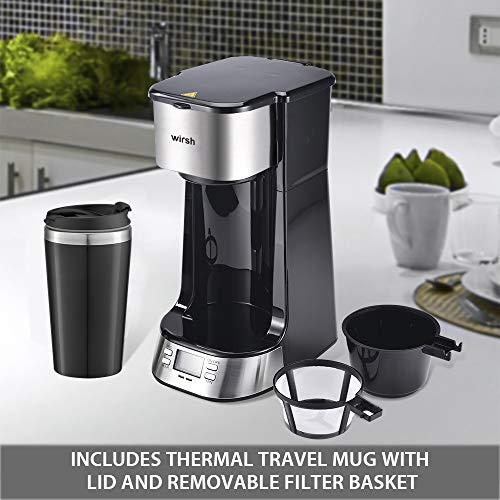 wirsh Single Serve Coffee Maker with Programmable Timer, Black Y3613