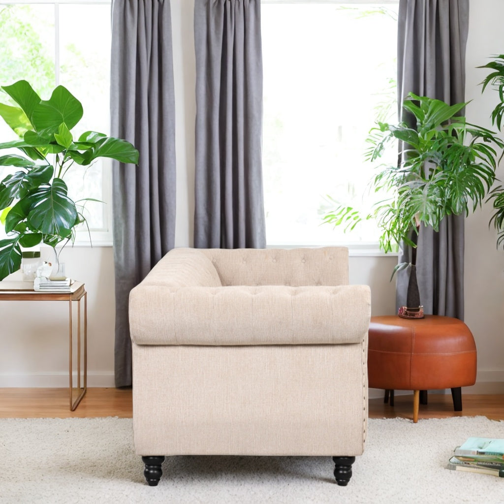 Modern Sofa Plush Upholstered Solid Wood Legs Beige J536866