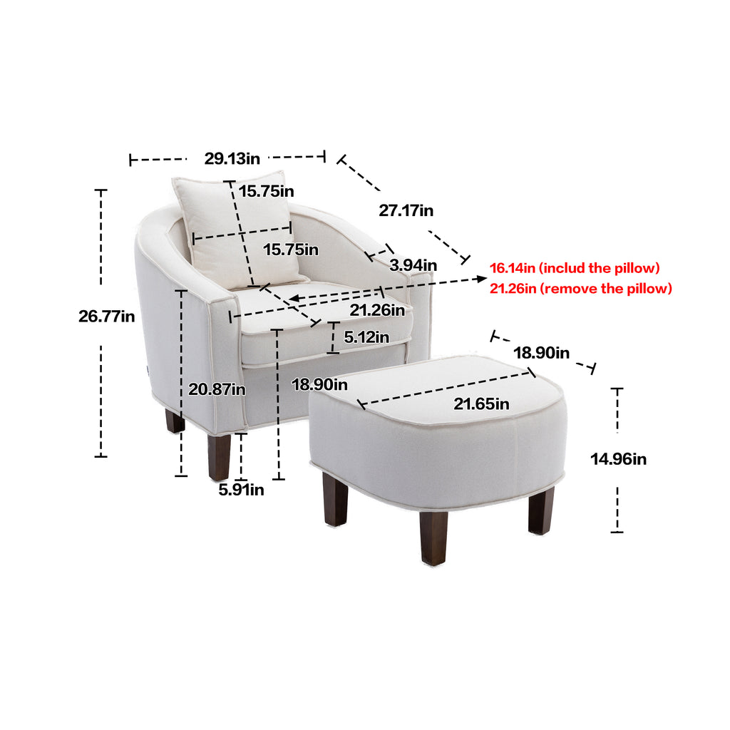 Accent Sofa Chair with Ottoman, Linen or Microsuede, Iron Legs V815343