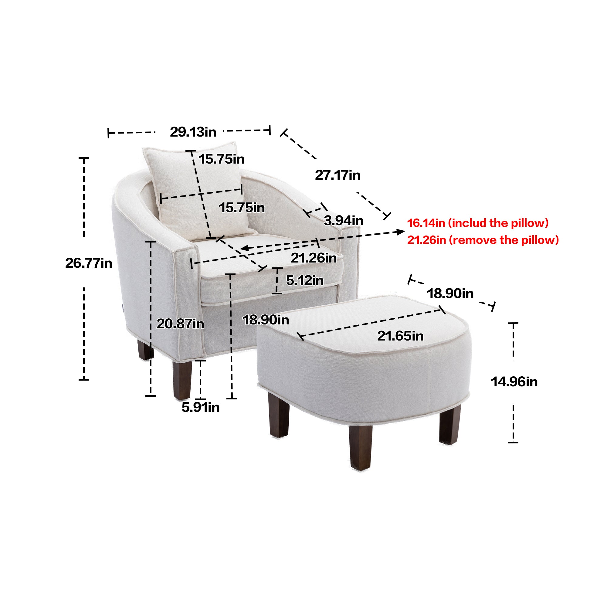 Accent Sofa Chair with Ottoman, Linen or Microsuede, Iron Legs V815343