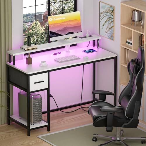 GreenForest Computer Desk with Drawers 47 inch, LED Lights & Power Outlets, Walnut A483756