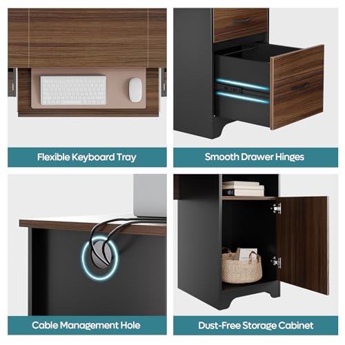 Bestier 59" Executive Desk with 2 Drawers and Storage Cabinet, Cherry J4872