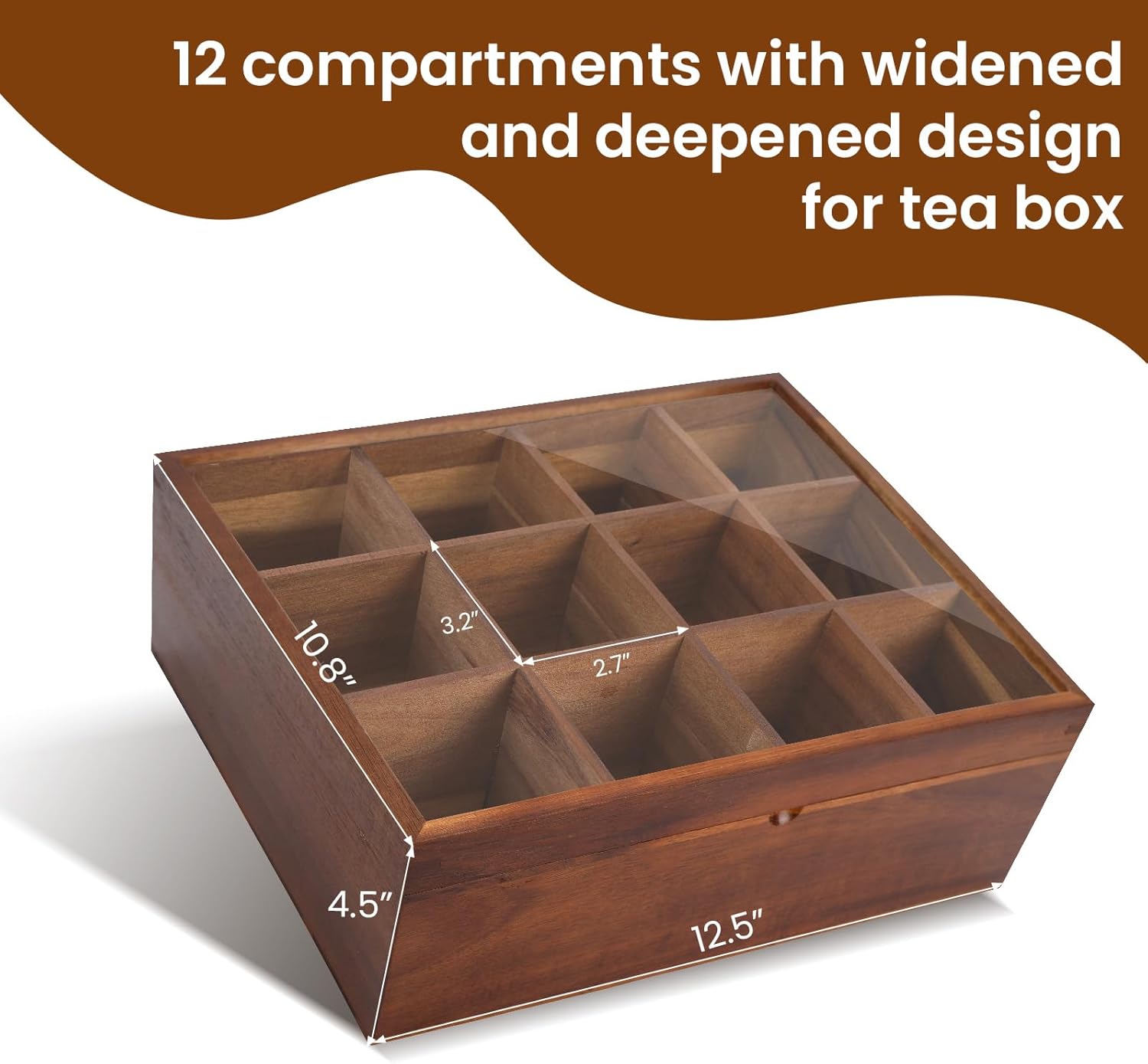 Acacia Wooden Tea Bag Organizer with Clear Acrylic Top and Magnetic Lid E50076