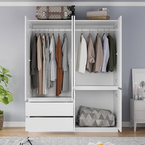 White Wardrobe Closet with Drawers and Doors M38375