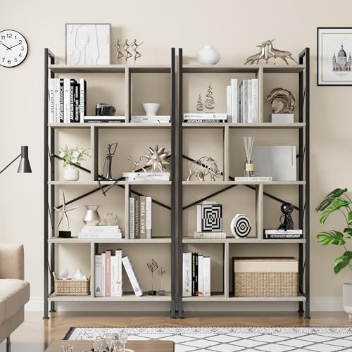 IDEALHOUSE 5 Tier Bookshelf with Storage, 61 Inch Tall, Rustic Brown Y901
