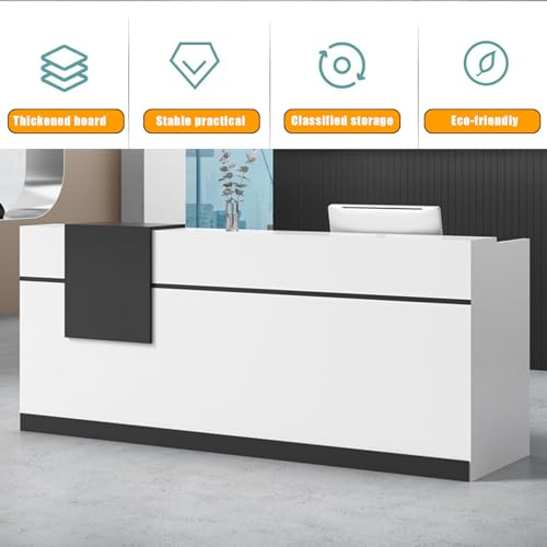 Modern Reception Desk Counter U-Shaped with Lockable Drawer, Wooden Office Lobby Table, Black+White 160cm C699