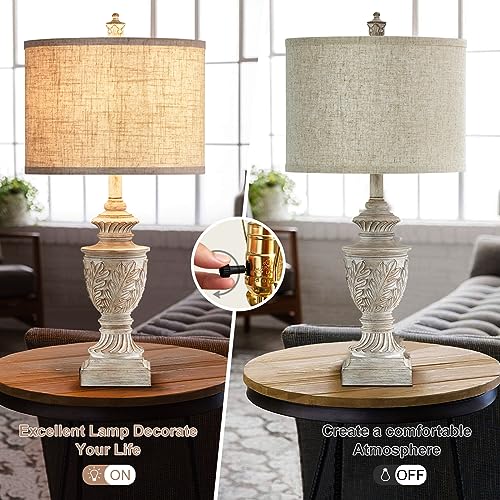 Farmhouse Table Lamps Set of 2, 26" Rustic Bedside Lamps with USB Ports Y9983