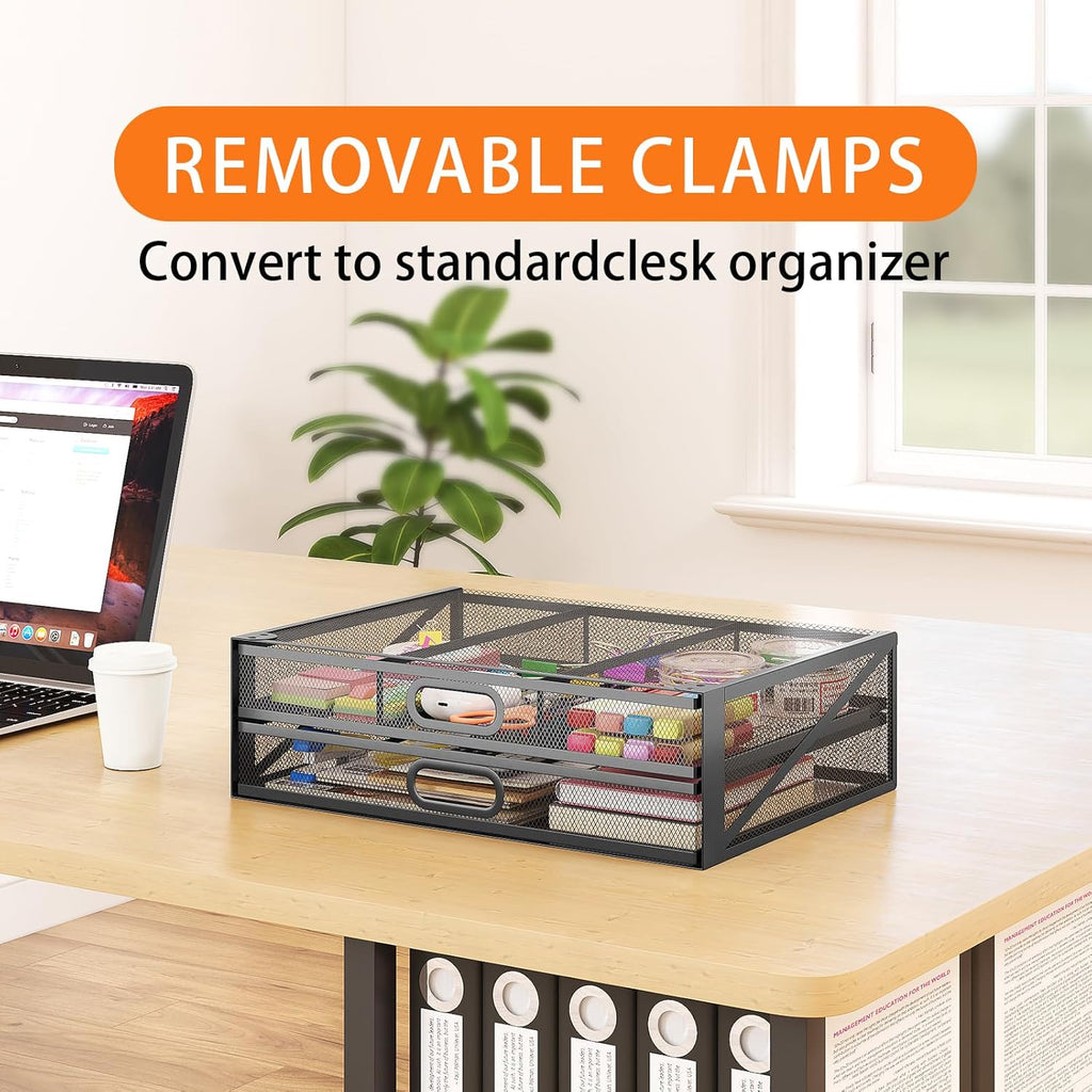 Under Desk Drawer Organizer No Drilling Metal 2 Drawer Slide Out Clamp On Z48397
