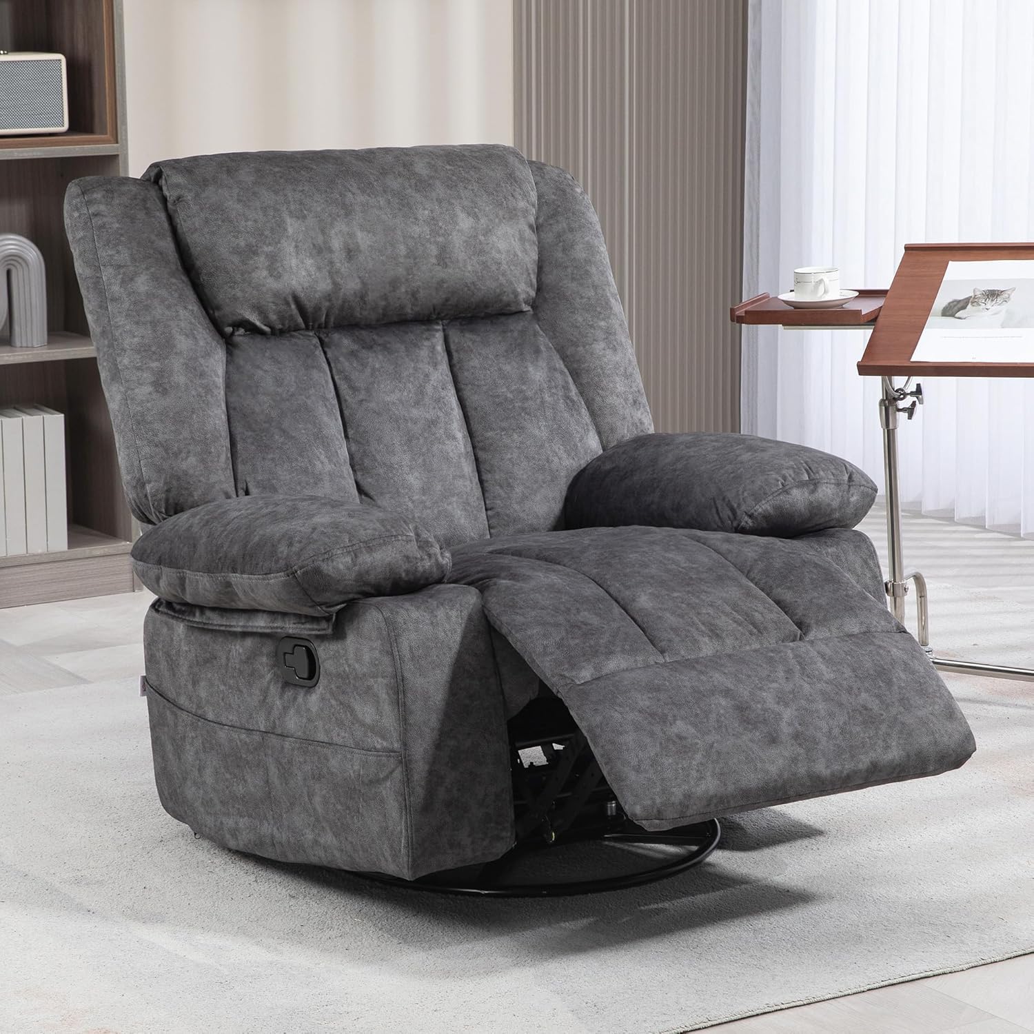 Swivel Rocker Recliner Chair with 360 Degree Swivel, Gray, Metal Base E85391