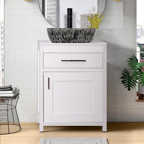 24 Inch Bathroom Vanity Sink Combo with Chrome Faucet, White Wood J887
