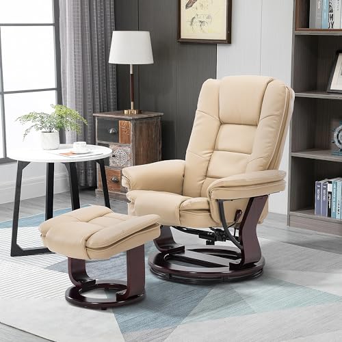 Swivel Recliner Chair with Ottoman Footrest, Beige N6547