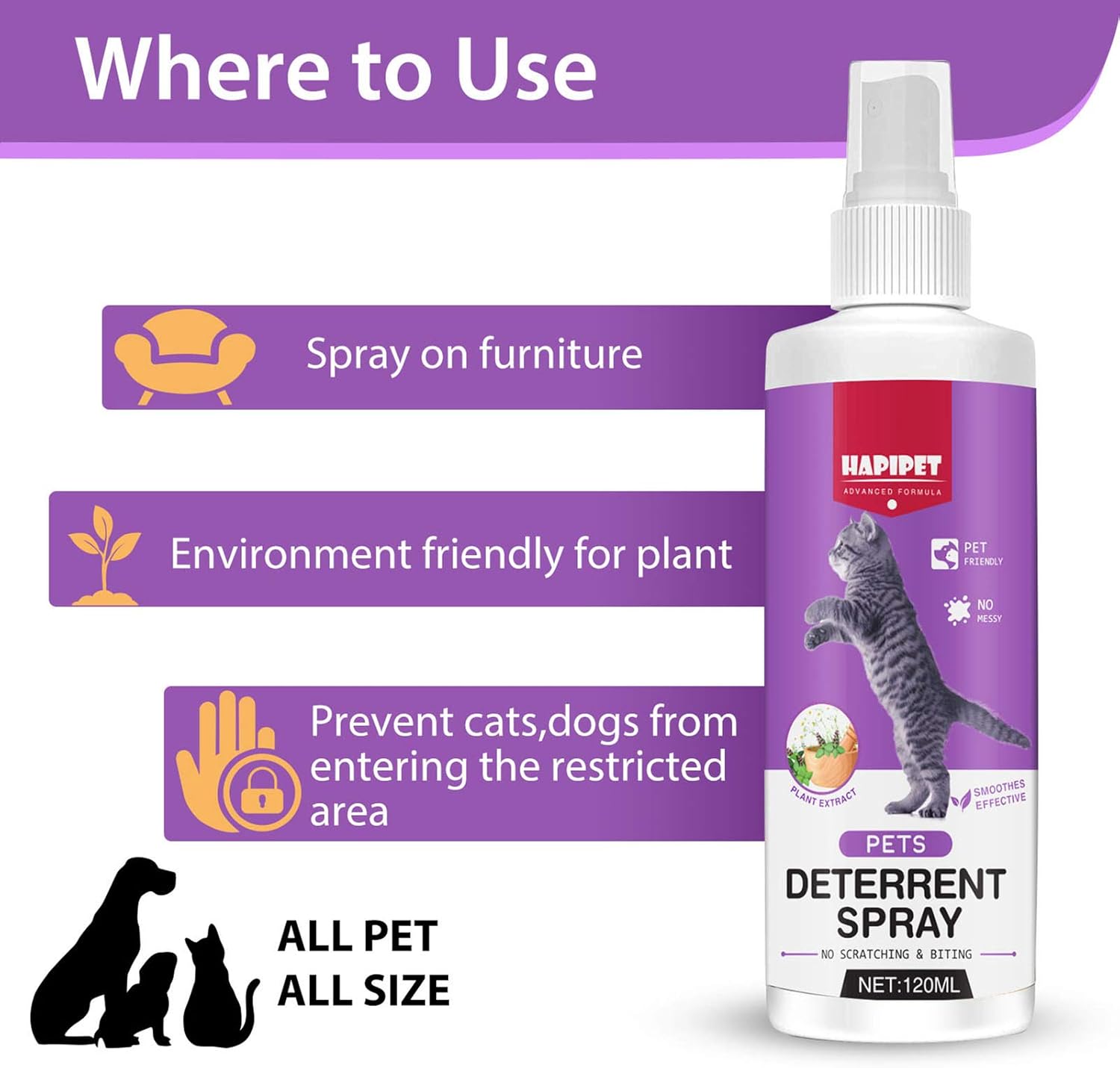 Cat Deterrent Spray 120ML Natural Indoor Outdoor Pet Behavior Training G7263