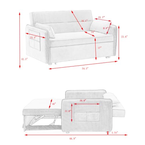 54" Convertible Sofa Bed, 3-in-1 Sleeper Sofa with Pull-Out Bed, Gray Y705521