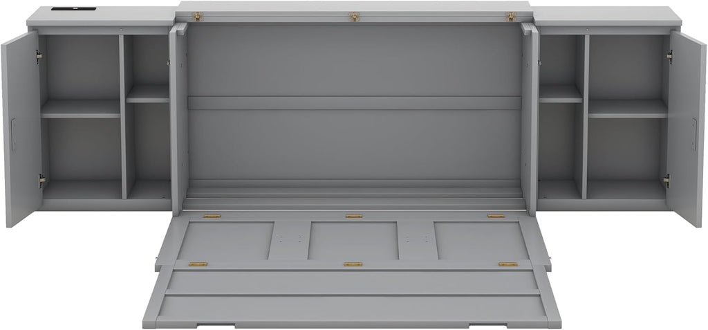 UBGO Queen Murphy Bed with Storage Shelves and USB Ports, Gray C34995