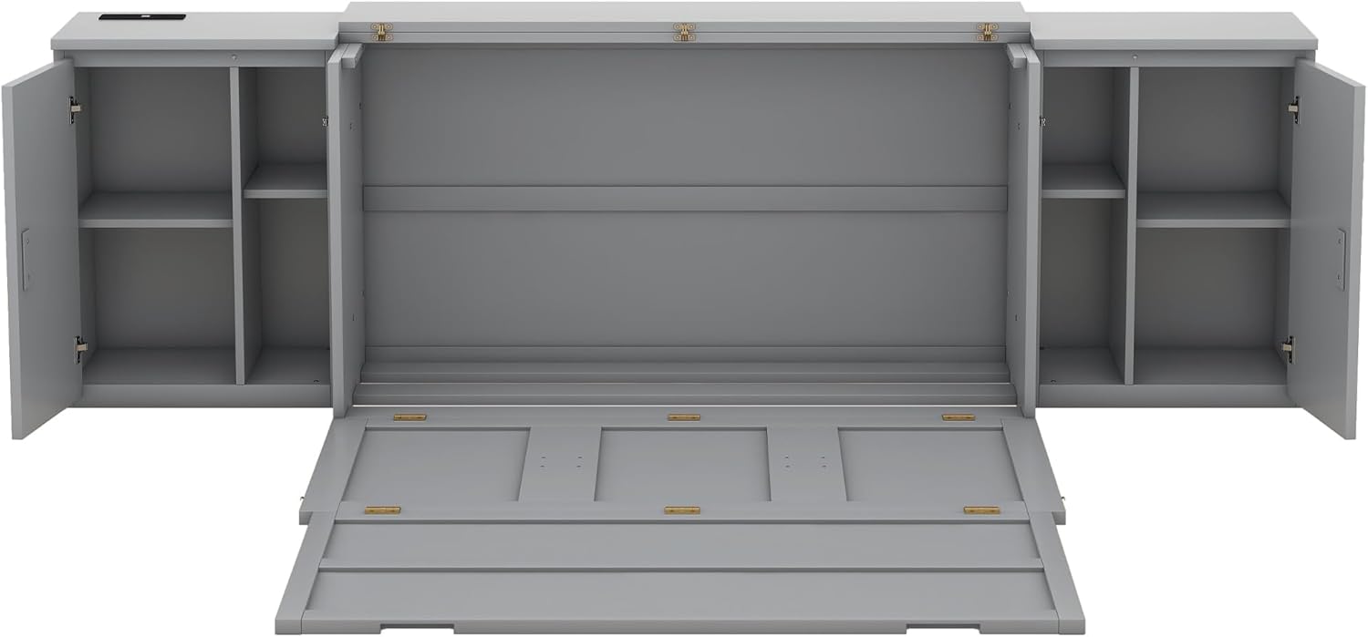 UBGO Queen Murphy Bed with Storage Shelves and USB Ports, Gray C34995