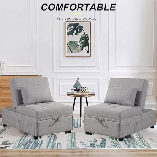4 in 1 Convertible Sofa Bed Chair with Ottoman, Linen Fabric, Adjustable Backrest C365