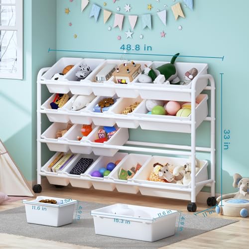 Kids Toy Storage Organizer with 12 Plastic Bins, 4-Tier Metal Rack W380650