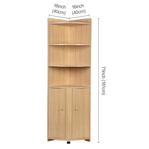 Tall Corner Cabinet with Doors and Shelves, Farmhouse Storage for Living Room, Kitchen, Bathroom G712