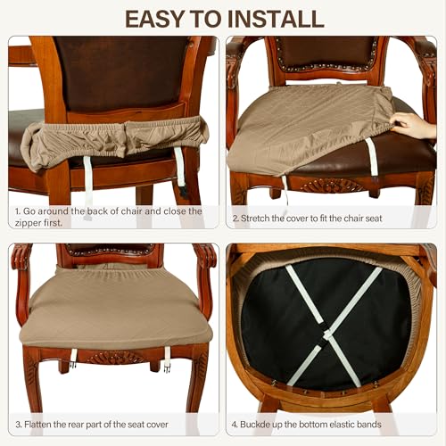 Jacquard Stretch Dining Chair Seat Covers Set of 4 with Zipper, Grey O3655