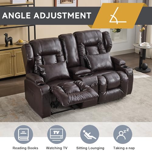 IPKIG 65.3" RV Loveseat Recliner Faux Leather with Console and Cup Holders, Beige L4104