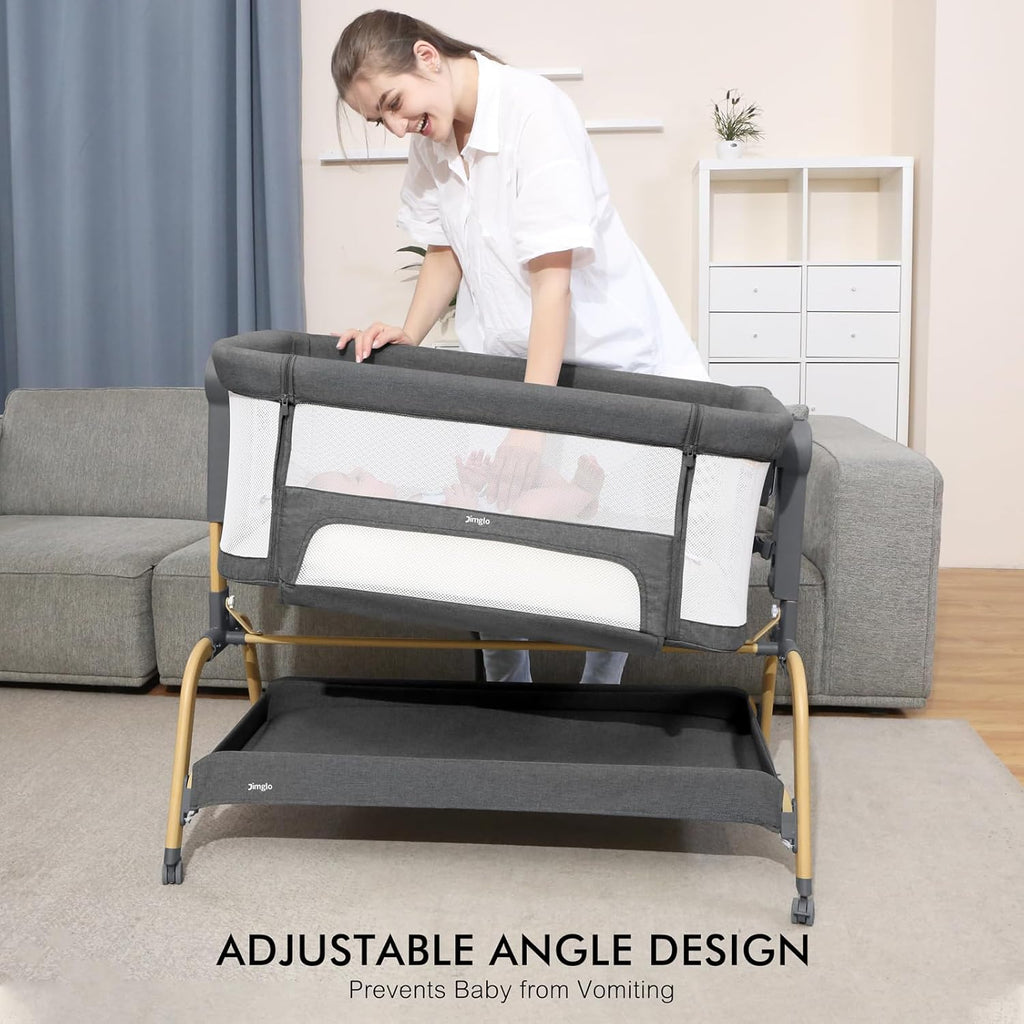 3 in 1 Baby Bassinet with Storage Basket and Wheels, Adjustable Height O351485