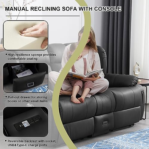 59" Manual Reclining Loveseat with Side Pockets, Brown M319