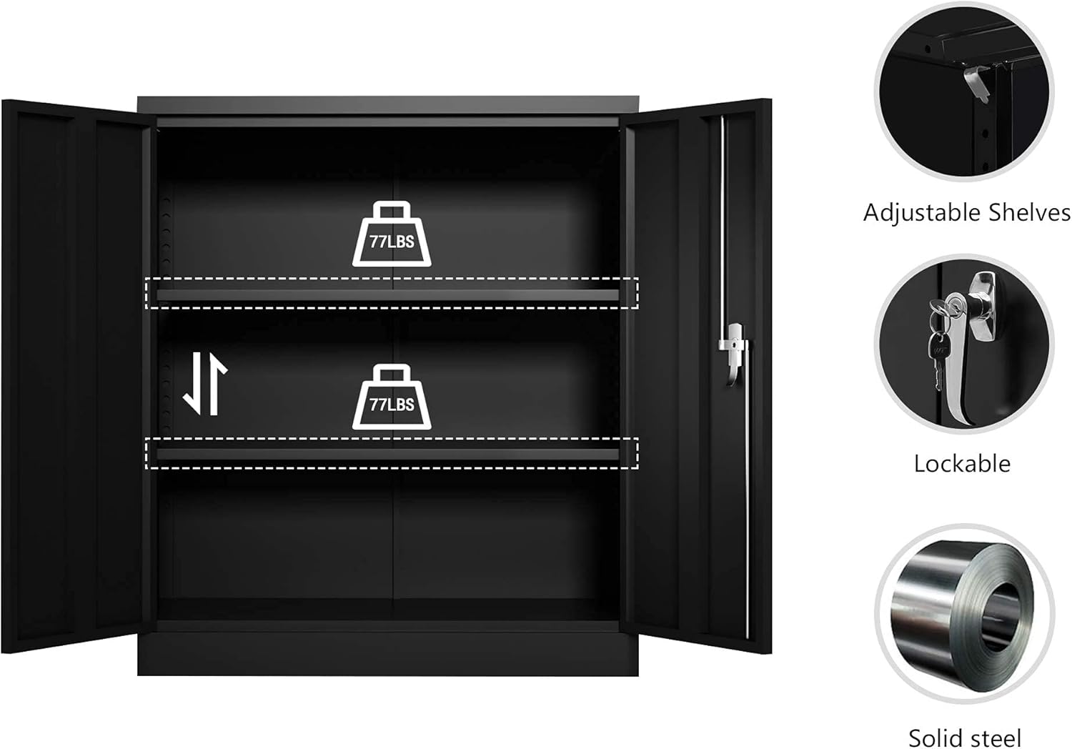 Locking Metal Storage Cabinet with Adjustable Shelves, Black X54003