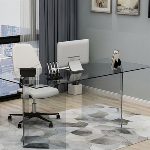 Minimalist Tempered Glass Office Desk with Acrylic Legs N3454