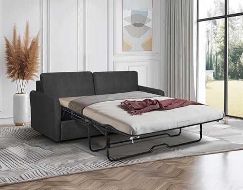Sleeper Sofa Couch with Pullout Bed, Convertible Queen Size, Dark Grey Q469258