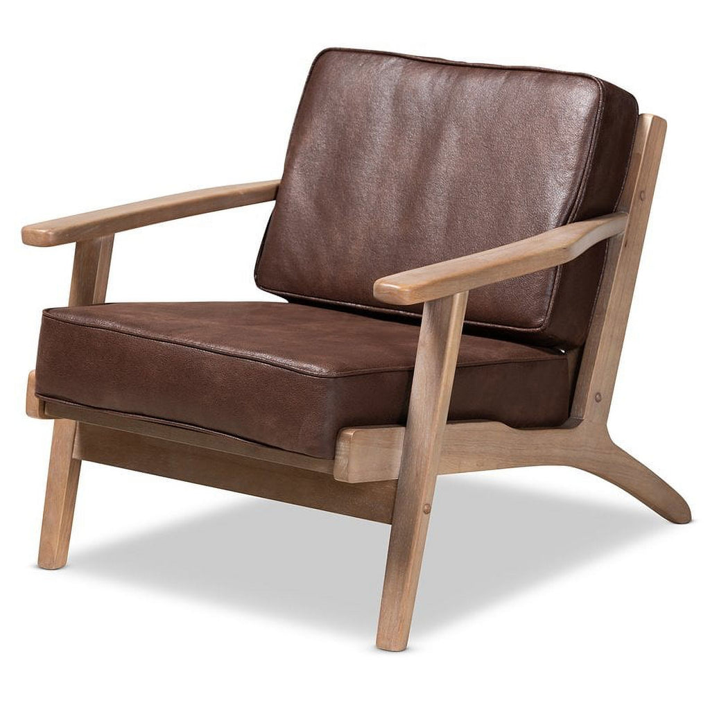 Bowery Hill Dark Brown Faux Leather Oak Armchair and Ottoman Set J30422
