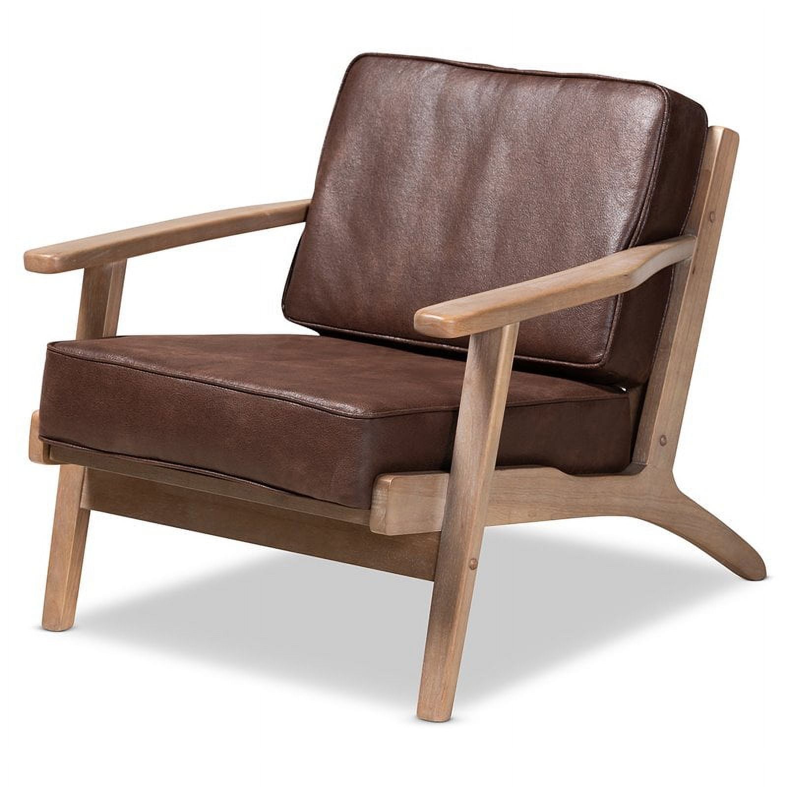 Bowery Hill Dark Brown Faux Leather Oak Armchair and Ottoman Set J30422