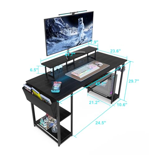 Gaming Desk with LED Lights & Power Outlets, Brown S159309